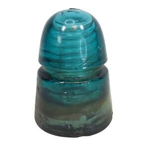 Antique Glass Insulator Brookfield "B" Only Dark Blue Aqua Beehive No 14